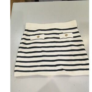 HM Striped Knit Mini Skirt Cream Navy Gold Button Nautical Preppy Women Small